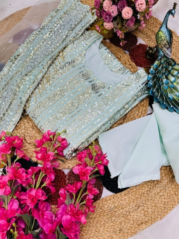 Sequin Embroidered Sharara Set | Ice Blue - Image 5