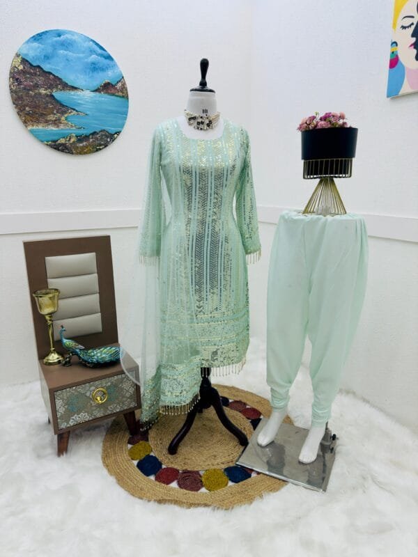 Sequin Embroidered Sharara Set | Ice Blue