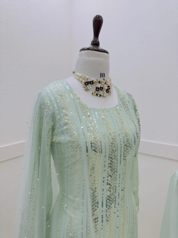 Sequin Embroidered Sharara Set | Ice Blue - Image 4