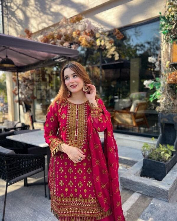 Elegance Redefined: Georgette Kurti & Palazzo Set | Red - Image 3