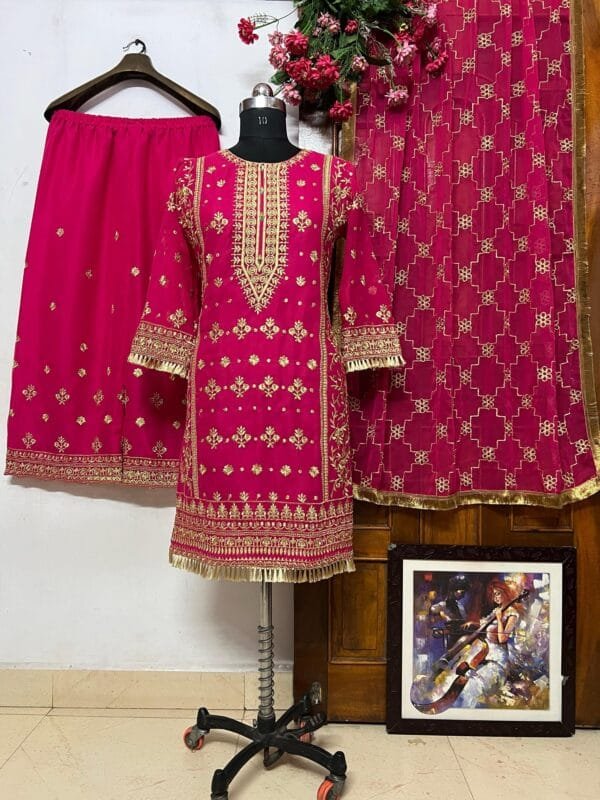 Elegance Redefined: Georgette Kurti & Palazzo Set | Red - Image 4