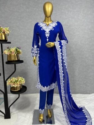 Fancy Kurti with Pant and Beautiful Dupatta | Blue