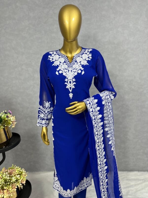Fancy Kurti with Pant and Beautiful Dupatta | Blue - Image 2
