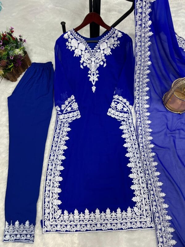 Fancy Kurti with Pant and Beautiful Dupatta | Blue - Image 4
