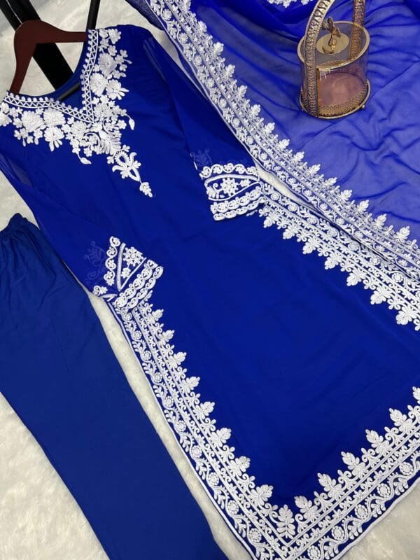 Fancy Kurti with Pant and Beautiful Dupatta | Blue - Image 5