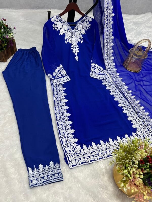 Fancy Kurti with Pant and Beautiful Dupatta | Blue - Image 6