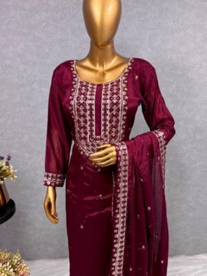 Fancy Kurti with Pant and Beautiful Dupatta | Red
