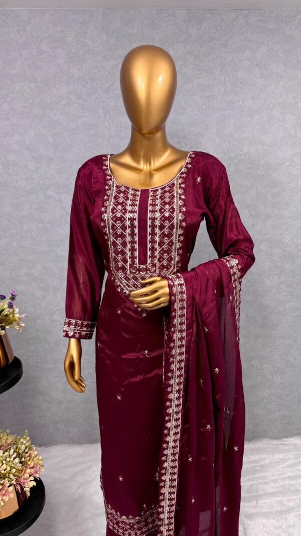 Fancy Kurti with Pant and Beautiful Dupatta | Red