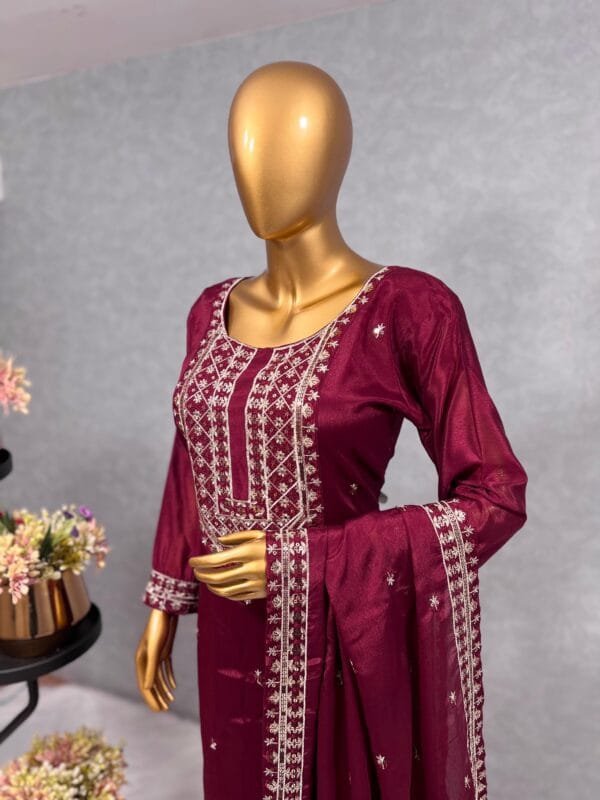 Fancy Kurti with Pant and Beautiful Dupatta | Red - Image 2