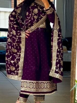 Heavy Faux Georgette and Heavy Embroidery Sequence Work Top-Bottom and Dupatta Set | Maroon