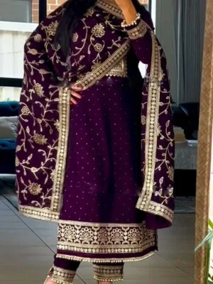 Heavy Faux Georgette and Heavy Embroidery Sequence Work Top-Bottom and Dupatta Set | Maroon