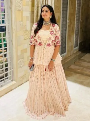 New Designer Kinjal Dave Embroidery Work 9mm Sequins Lehenga with Dupatta | White