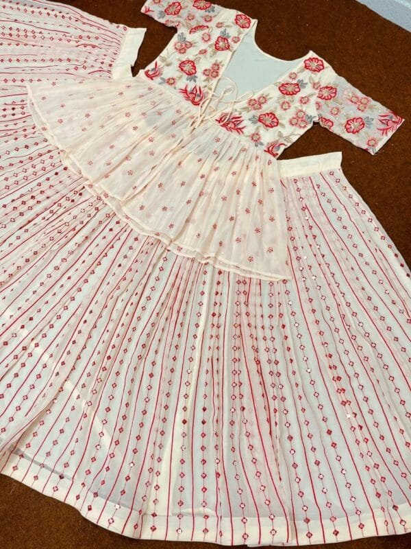 New Designer Kinjal Dave Embroidery Work 9mm Sequins Lehenga with Dupatta | White - Image 6