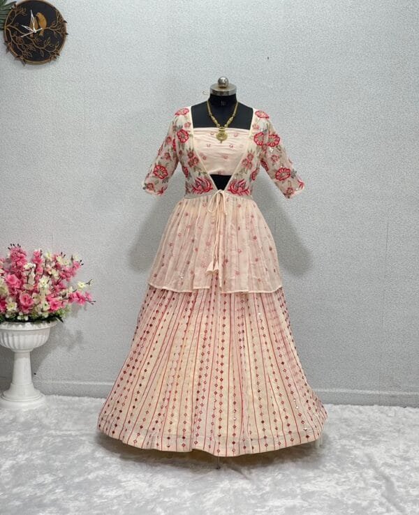 New Designer Kinjal Dave Embroidery Work 9mm Sequins Lehenga with Dupatta | White - Image 4