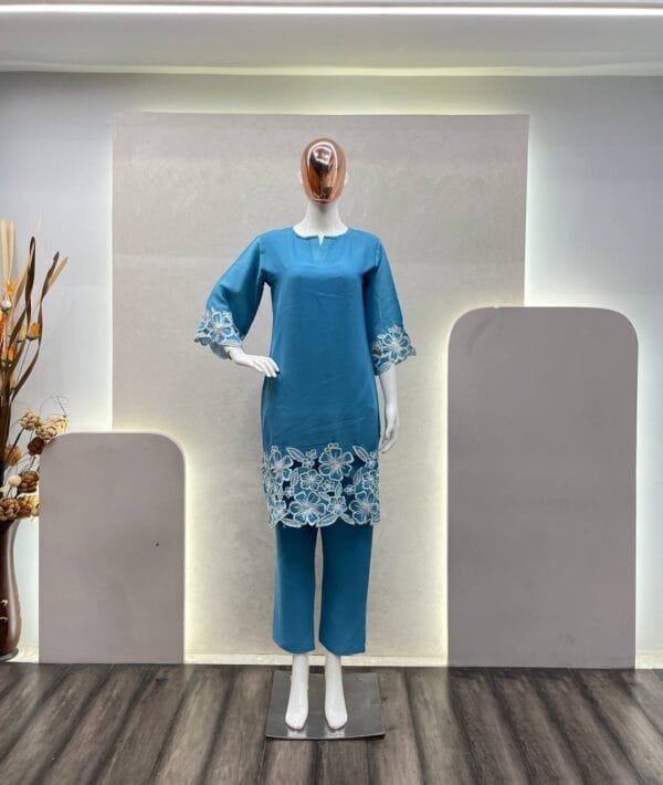 Designer Exclusive New Heavy Chinon Fabric Coordinate Set with Embroidery Work - Image 5