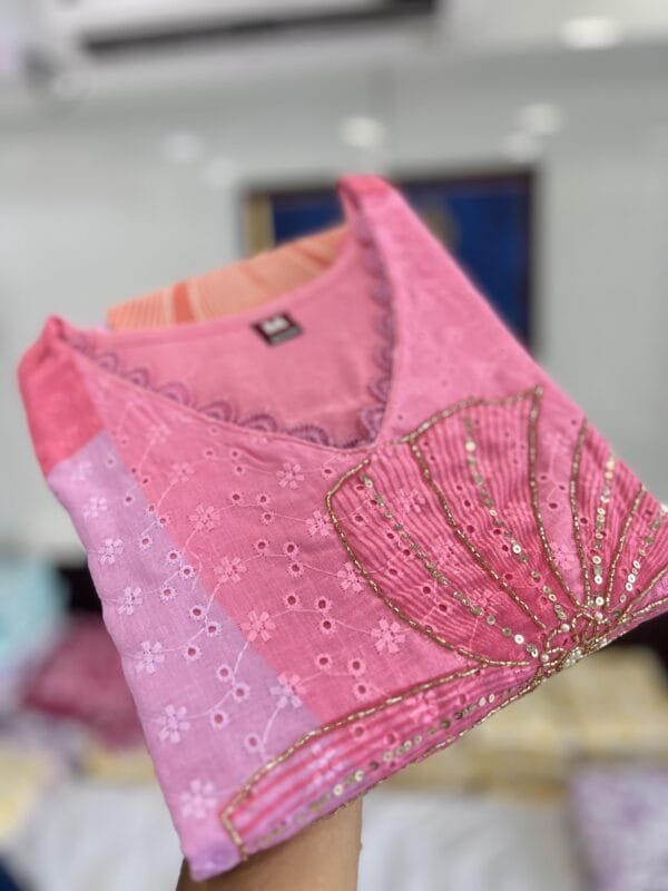 Linen Suit Set – Elegant Digital Printing with Hand Work and Lace Dupatta - Image 3
