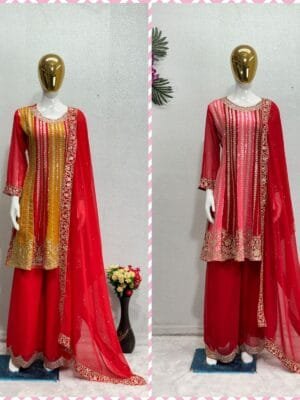 New Designer Embroidery Sequences Work Top with Palazzo – Elegant Ethnic Wear