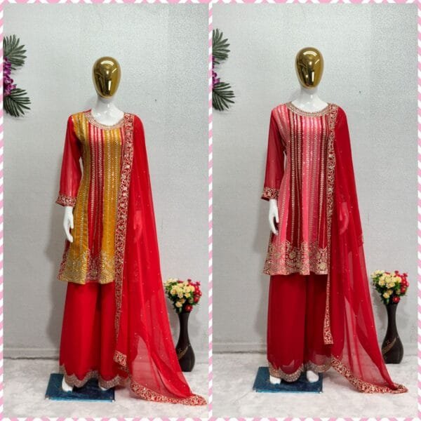 New Designer Embroidery Sequences Work Top with Palazzo – Elegant Ethnic Wear