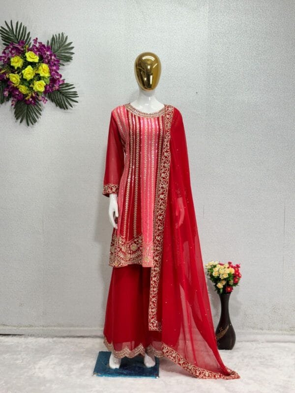 New Designer Embroidery Sequences Work Top with Palazzo – Elegant Ethnic Wear - Image 4