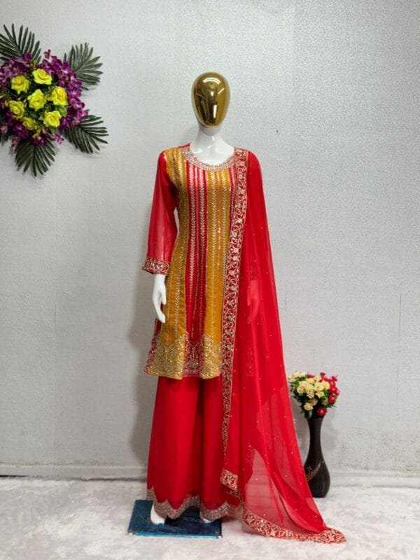 New Designer Embroidery Sequences Work Top with Palazzo – Elegant Ethnic Wear - Image 2