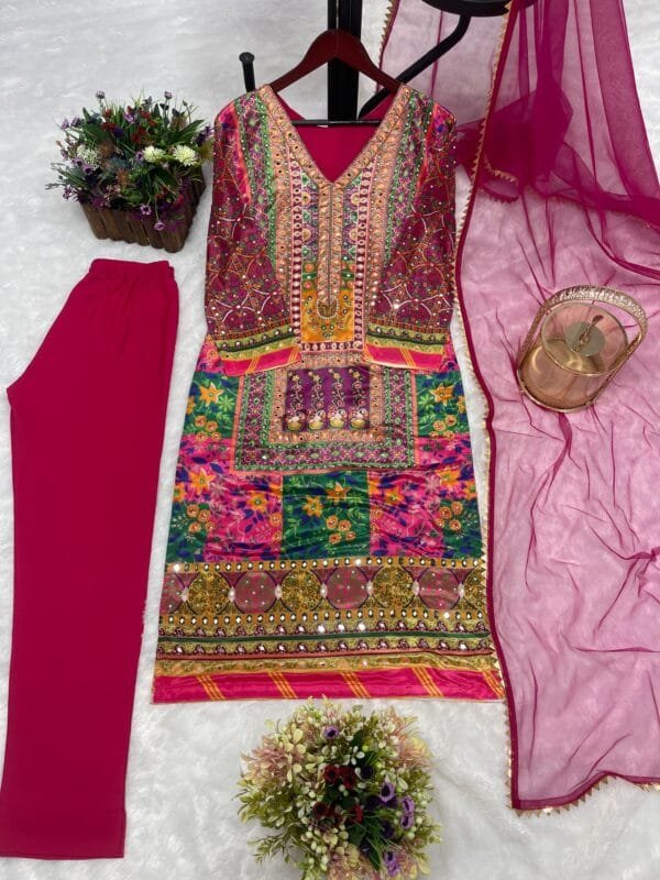 Elegant 3-Piece Fancy Kurti with Pant and Beautiful Dupatta Set - Image 3