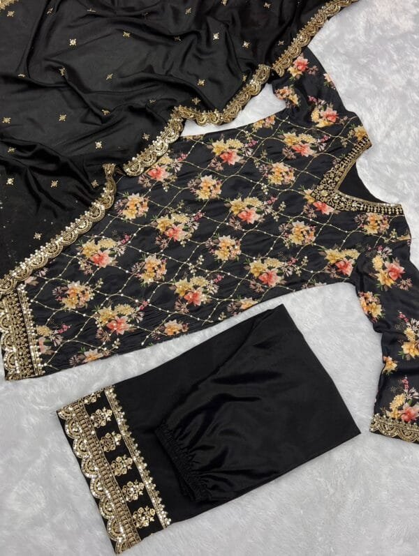 Fancy Embroidery and Sequins Work Kurti-Plazzo with Dupatta – Elegant New Collection - Image 13