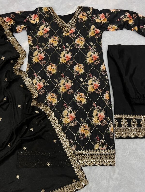 Fancy Embroidery and Sequins Work Kurti-Plazzo with Dupatta – Elegant New Collection - Image 12