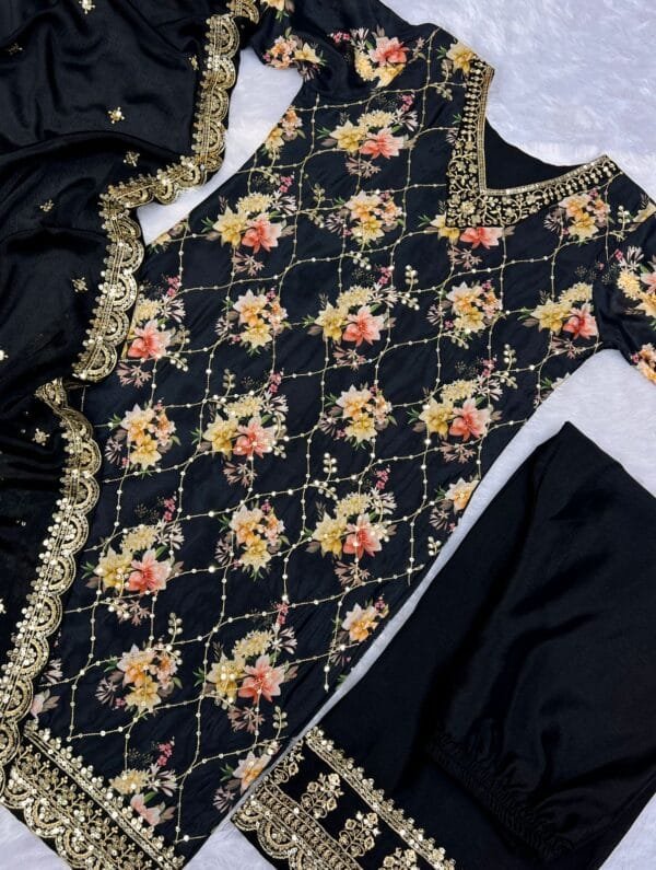 Fancy Embroidery and Sequins Work Kurti-Plazzo with Dupatta – Elegant New Collection - Image 11