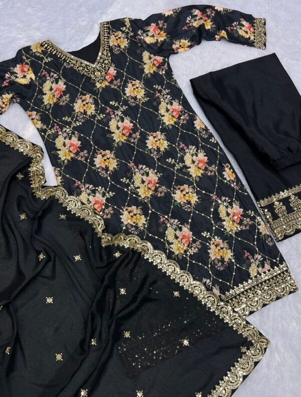 Fancy Embroidery and Sequins Work Kurti-Plazzo with Dupatta – Elegant New Collection - Image 10