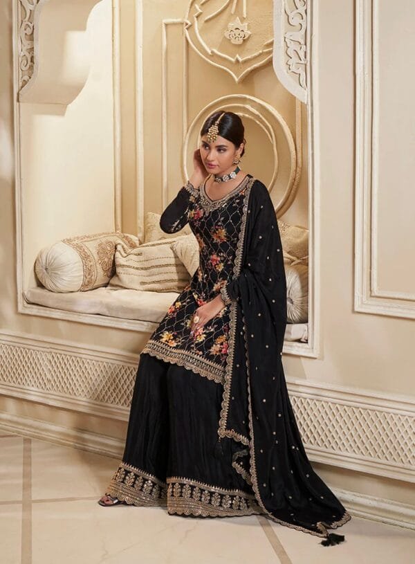 Fancy Embroidery and Sequins Work Kurti-Plazzo with Dupatta – Elegant New Collection - Image 7