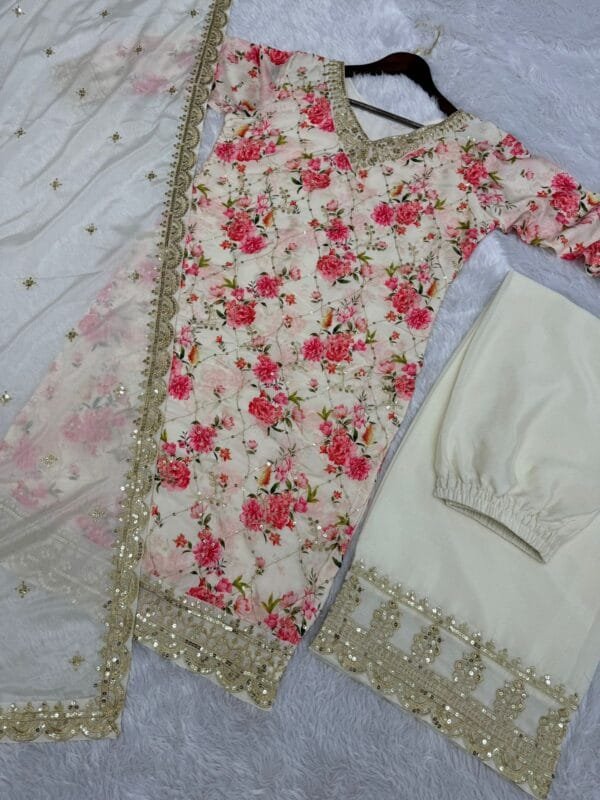 Fancy Embroidery and Sequins Work Kurti-Plazzo with Dupatta – Elegant New Collection - Image 6