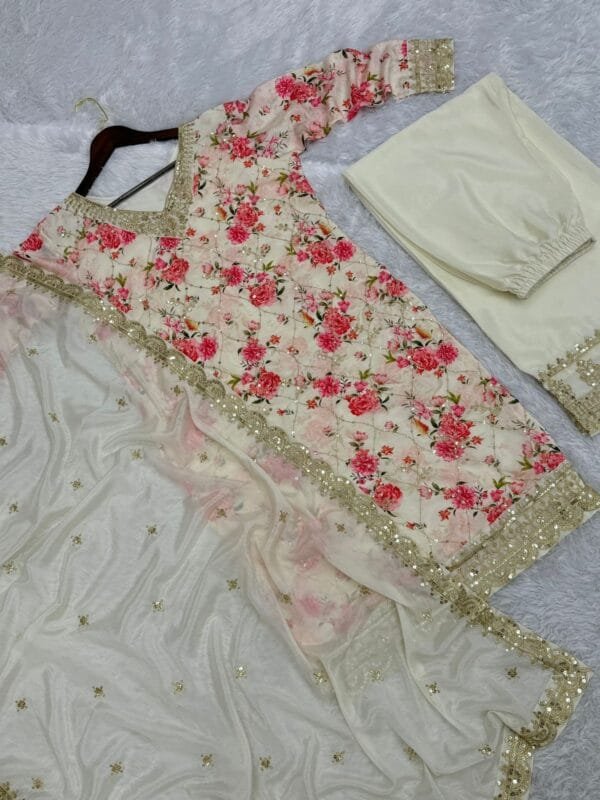 Fancy Embroidery and Sequins Work Kurti-Plazzo with Dupatta – Elegant New Collection - Image 5