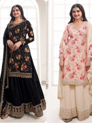Fancy Embroidery and Sequins Work Kurti-Plazzo with Dupatta – Elegant New Collection