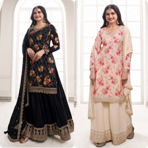 Fancy Embroidery and Sequins Work Kurti-Plazzo with Dupatta – Elegant New Collection
