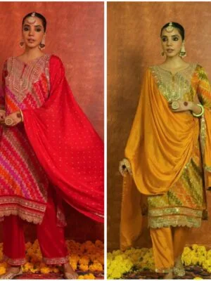 Elegant Pure Chinnon Top-Pant Dupatta Set – Embroidered and Ready to Wear