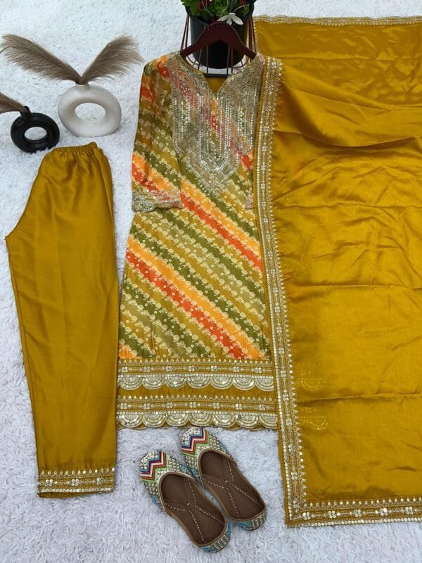 Elegant Pure Chinnon Top-Pant Dupatta Set – Embroidered and Ready to Wear - Image 6