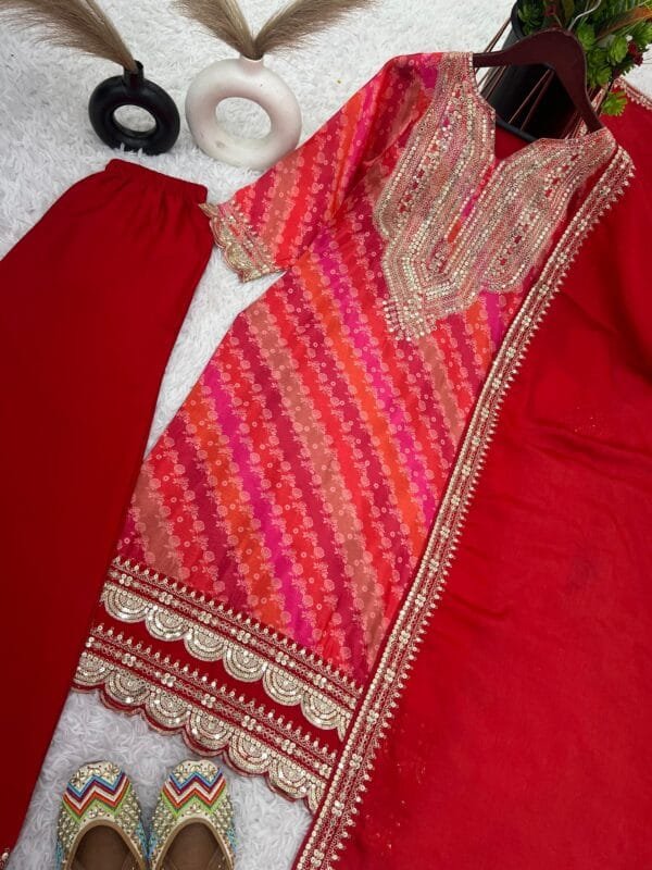 Elegant Pure Chinnon Top-Pant Dupatta Set – Embroidered and Ready to Wear - Image 4
