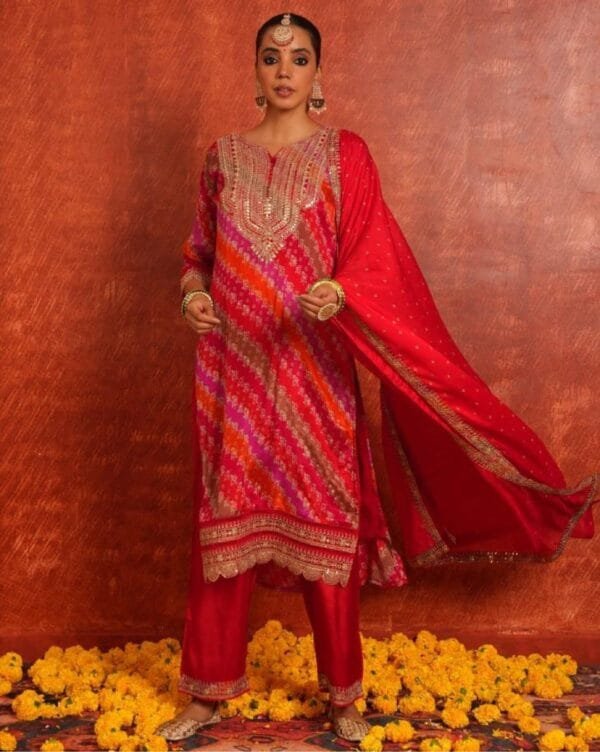 Elegant Pure Chinnon Top-Pant Dupatta Set – Embroidered and Ready to Wear - Image 2