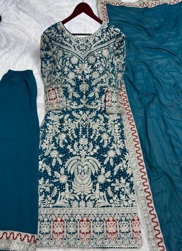 Elegant Heavy Georgette Top-Palazzo Dupatta Set – Embroidered & Ready to Wear - Image 4