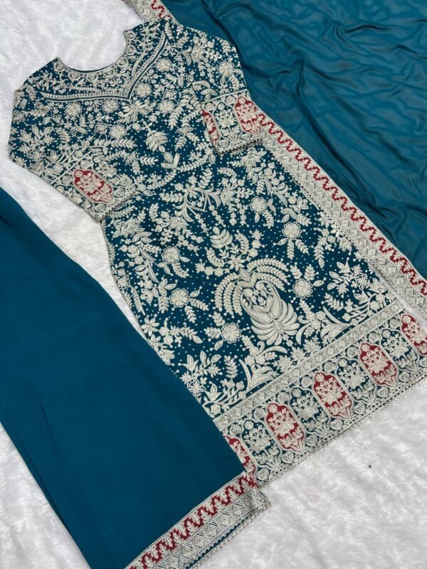 Elegant Heavy Georgette Top-Palazzo Dupatta Set – Embroidered & Ready to Wear - Image 5