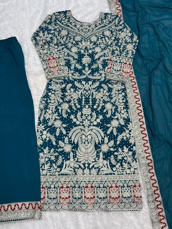 Elegant Heavy Georgette Top-Palazzo Dupatta Set – Embroidered & Ready to Wear - Image 6