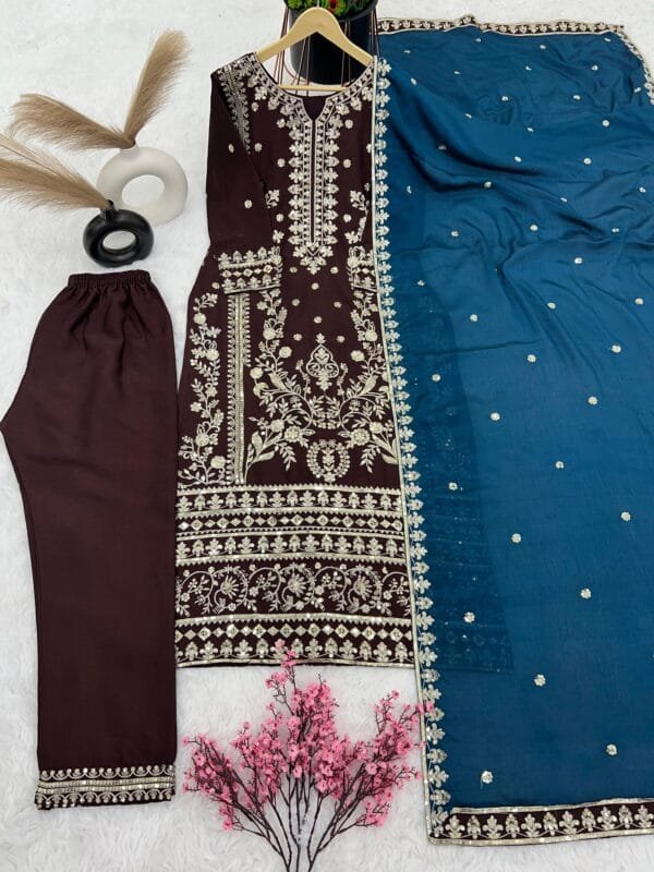 Elegant Heavy Georgette Top-Palazzo Dupatta Set – Embroidered & Ready to Wear - Image 7