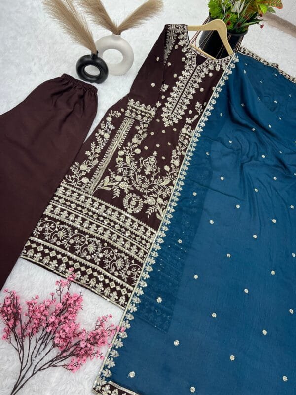 Elegant Heavy Georgette Top-Palazzo Dupatta Set – Embroidered & Ready to Wear - Image 8