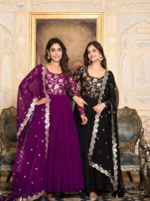 New Festival Long Gown with Dupatta – Fox Georgette & Zari Work