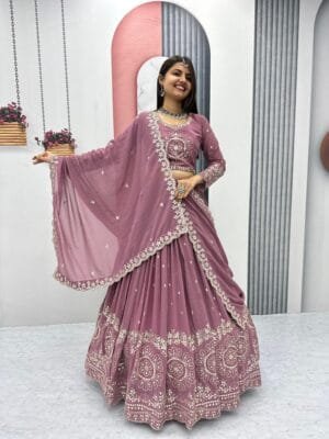 Embroidered Heavy Fox Georgette Lehenga Choli with Sequence Work – Fully Stitched