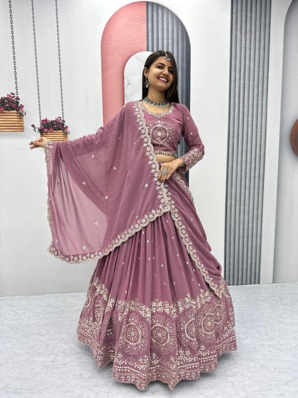 Embroidered Heavy Fox Georgette Lehenga Choli with Sequence Work – Fully Stitched