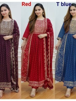 Elegant Rayon Printed Straight Kurti with Naira Cut, Pant, and Dupatta in 3 Colors