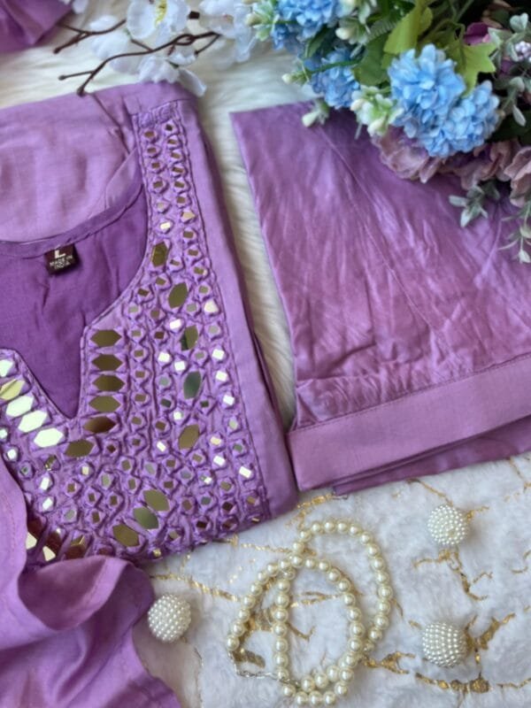 Elegant Alia-Cut Kurti Pant Dupatta Set with Real Mirror Handwork in 2 Colors - Image 11