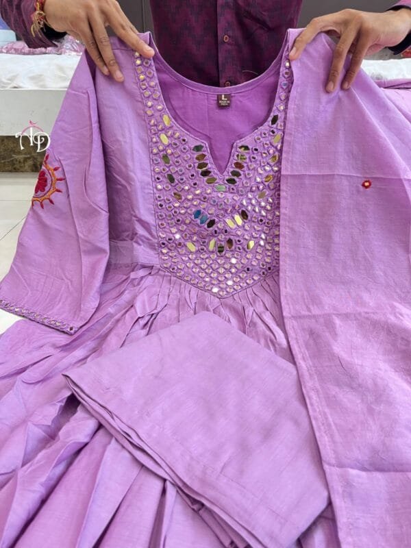 Elegant Alia-Cut Kurti Pant Dupatta Set with Real Mirror Handwork in 2 Colors - Image 10