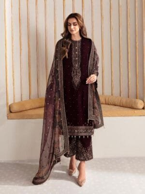 Elegant Designer Velvet Palazzo Set with Embroidered Dupatta in Wine Color